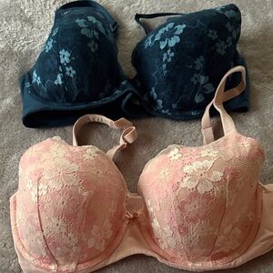 PINK Victoria's Secret Lace Bra Set - Dark Blue and Light Pink